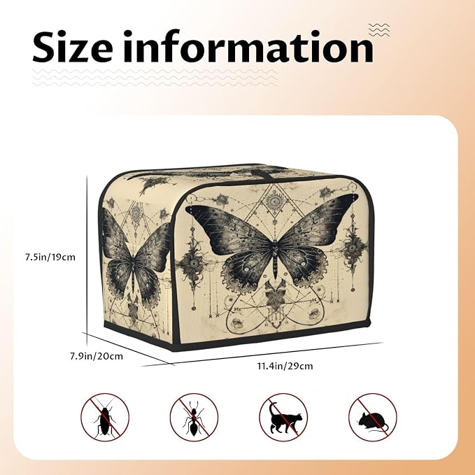 2 Slice Toaster Cover Butterfly Goth Vintage Tarot Dust Proof Washable Kitchen Appliance Cover with Pocket, Oxford Fabric Countertop Toaster Protector for Standard Toasters Small Appliances