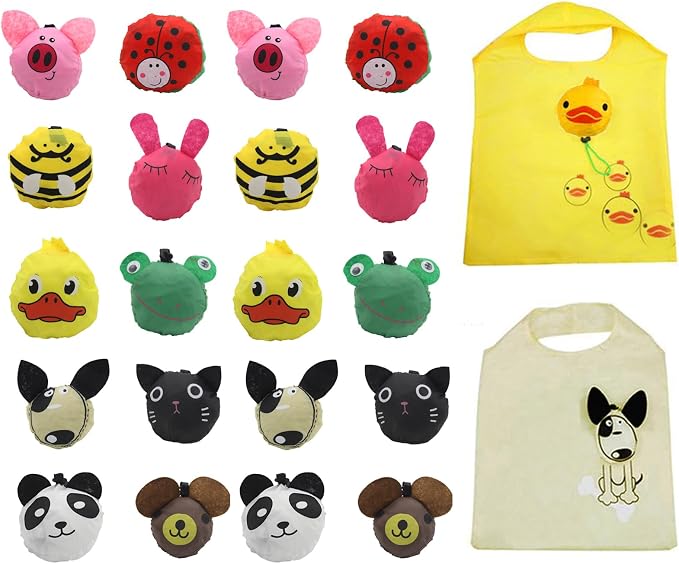 20Pack Reusable Shopping Bags Bulk Foldable Portable Reusable Grocery Bags | Lightweight Polyester Grocery Shopping Tote Bag,Reusable Grocery Bags Foldable Machine Washable Shopping Bags(Animal)