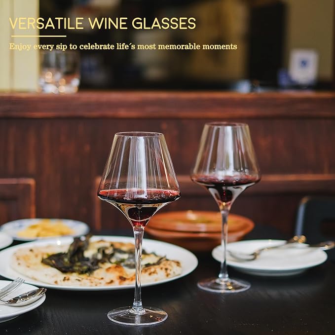 BACLIFE Red Wine Glasses Set of 4, Hand Blown Crystal Wine Glasses, 20 oz | Clear Large Burgundy Wine Glasses for Wedding,Anniversary,Christmas,Perfect Gifts or Daily Use