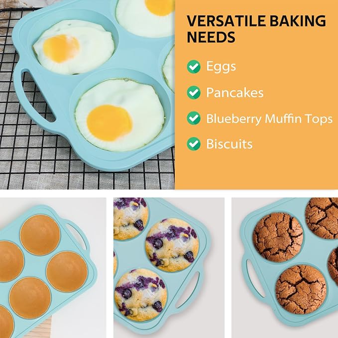 Nonstick Silicone Muffin Top Pan: 4 Inch Jumbo Silicone Egg Molds Frame | with Metal Frame for Baking Breakfast Sandwiches/English Muffins Egg Bites Hamburger Buns - Oven Housewife Toeusog