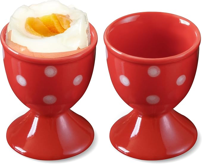 Cinf Ceramic Egg Cups, Set of 2, Red Boiled Egg Holders for Breakfast | Set of 2 ceramic egg cups, vibrant red design, easy to clean, ideal for boiled eggs, breakfast serving tables