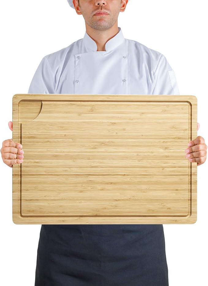 Large Cutting Board for Kitchen, 20 x 14 Inch Bamboo Wood Butcher Chooping Board with Juice Groove, Reversible Cheese Board Charcuterie Serving Tray