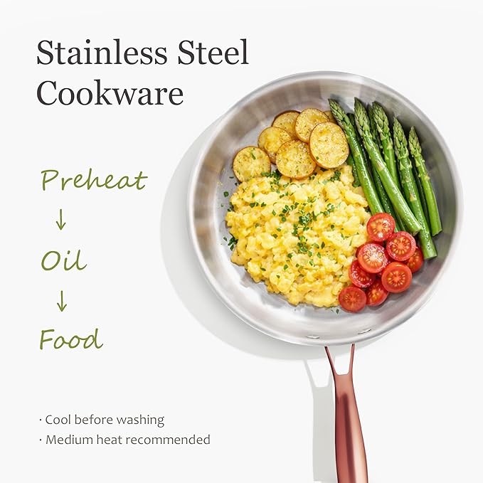 CAROTE 10" Tri-Ply Stainless Steel Deep Frying Pan with Lid, Non-Toxic Saute Pan, Oven Safe, Induction, Ceramic and Gas Cooktops Compatible, Silver