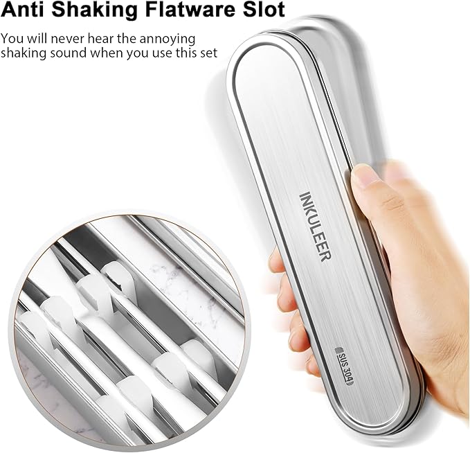 INKULEER Travel Cutlery Set - 18/8 Stainless Steel Reusable Utensils with Metal Case, Portable Silverware for Camping, Office, Travel & Outdoor Dining
