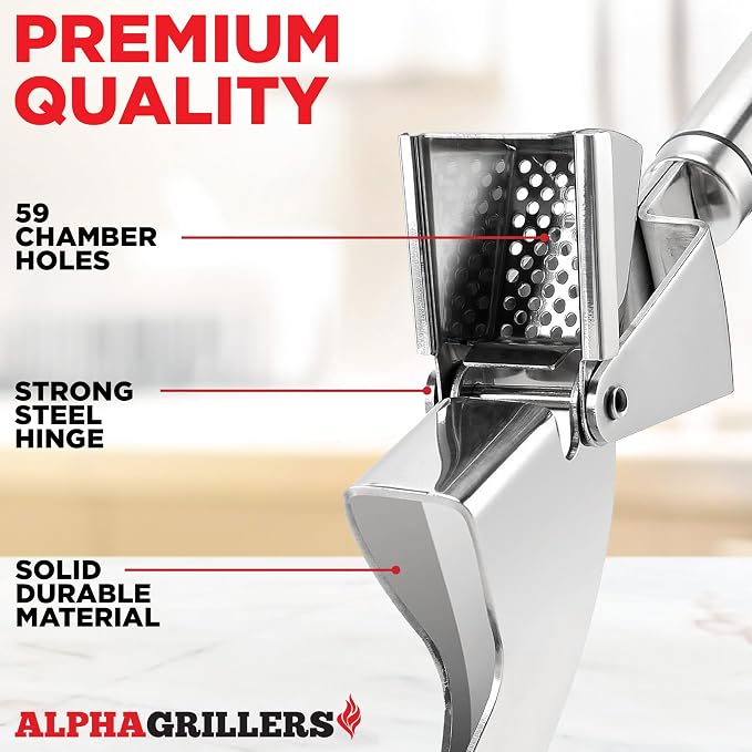 Alpha Grillers Garlic Press Stainless Steel, Mincer, Crusher & Peeler | Dishwasher Safe, Rust-Proof, BPA-Free & Easy to Clean