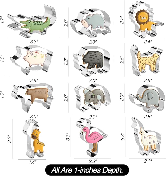 Animal Cookie Cutters, 12 PCS Cookie Cutters Set with Lion, Giraffe, Hippo, Panda, Koala, Elephant, Dog, Crocodile, Flamingo etc. (Gift Box)