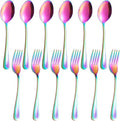 12 Pieces Spoons and Forks Set,Food Grade Stainless Steel Flatware Cutlery Set,6 Forks and 6 Spoons Silverware Set for Home,Kitchen,Restaurant-Mirror Polished & Dishwasher Safe(Rainbow)