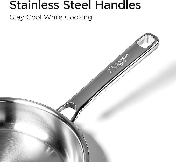 COOKER KING 12 Inch Stainless Steel Frying Pan, Large Skillet,Induction Pan | Rivetless & Non-Toxic, Fast & Even Heating, Oven & Dishwasher Safe, Metal Utensil Safe, Perfect for Cooking for Family