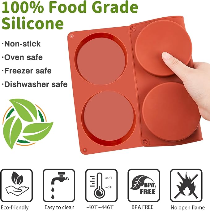 JOERSH Silicone Egg Mold for Breakfast Sandwiches, 4 Inch, 2 Pack | Round Muffin Top/Egg Pan, Oven Baking Silicone Molds, Non Stick, For Hamburger Bun, English Muffin, Pancake, Eggs Patty Bites