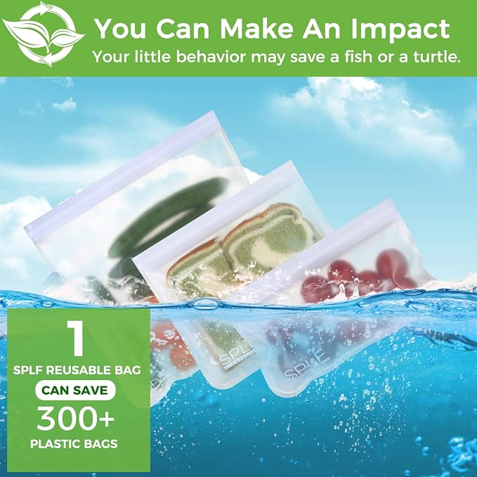 SPLF 12 Pack Dishwasher Safe Reusable Food Storage Bags, White | BPA Free Freezer Bags Leakproof Silicone and Plastic Free Lunch Bags Fridge Organization - 5 Sandwich 5 Snack 2 Gallon