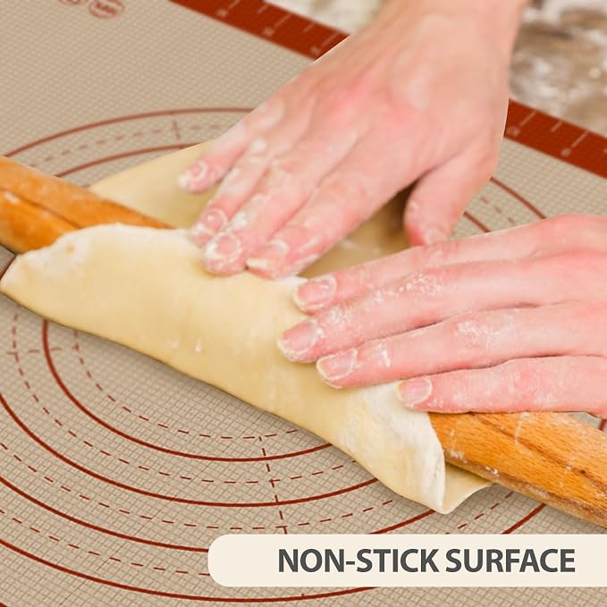 24" x 16" Silicone Baking Mat with Measurement Guides | Extra Thick Pastry Rolling & Sourdough Mat Baking Supplies for Making Pizza, Pie, Cookies and Bread