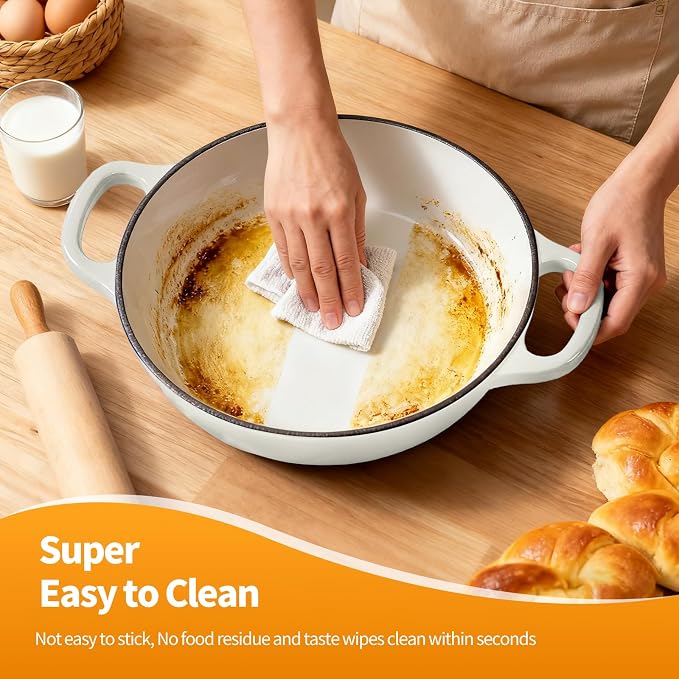 6QT Enameled Cast Iron Dutch Oven For Sourdough Bread Baking | Dutch Oven Pot With Lid,Non-stick Sourdough Baking Pan with Bread Dome,Round Ceramic Dutch Oven Pot for Homemade