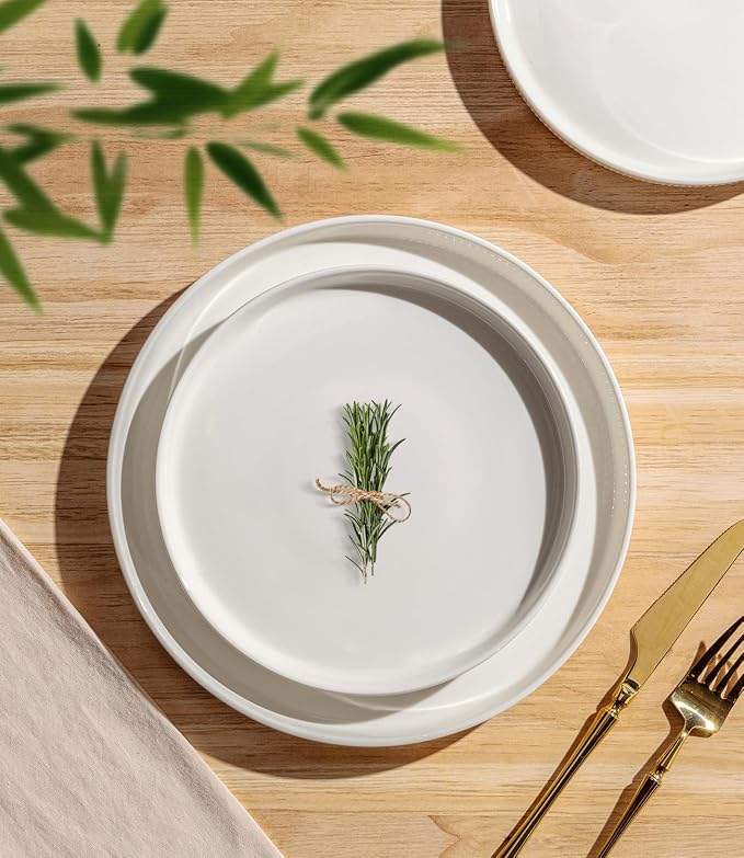 Ceramic Dinnerware Set for 4, 18-Piece Plates and Bowls Set | Lightweight Porcelain Dish Set, Scratch Resistant, Oven & Microwave & Dishwasher Safe, Bright White