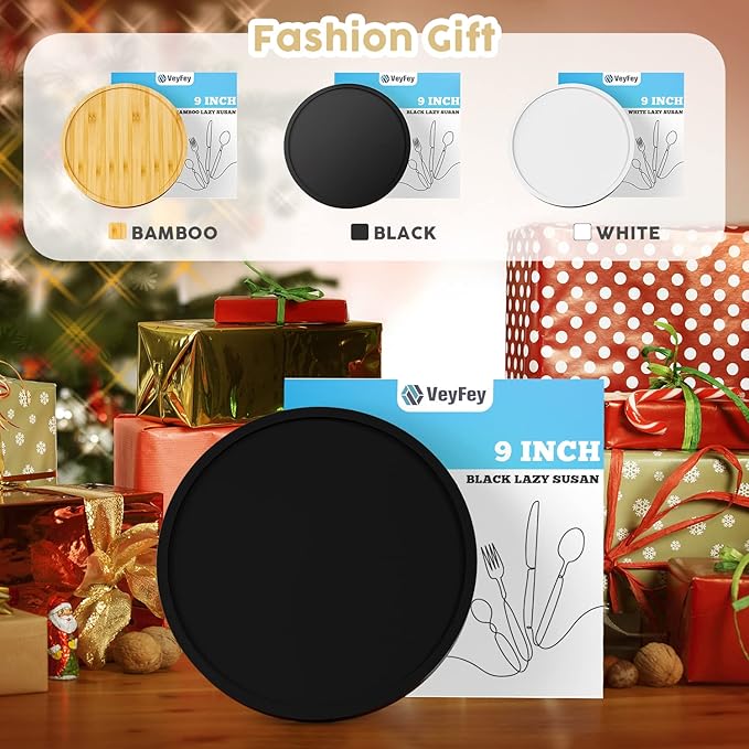 Turntable Vanity Tray, 9 Inch Bamboo Kitchen Sink Countertop Organizer | Perfume Candle Tray, Keep Glass Sponge and Soap, Bathroom Countertop Organizer, Black