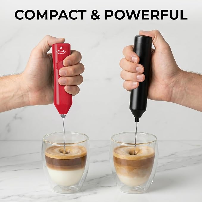 Zulay Kitchen Rechargeable Milk Frother Handheld - Frother Wand, Drink Mixer, Electric Whisk Frother, for Cappuccinos, Matcha & Protein Powder - Dynamic Triple Whisk, 3 Speed 500mAh Red