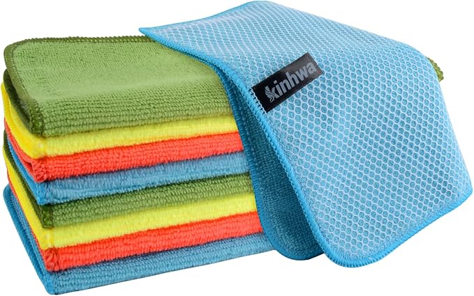 Dish Cloths for Washing Dishes with Scrub Side, Microfiber Dish Rags | Dual-sided microfiber dish cloths with scrubber for stuck-on food, quick dry kitchen washcloths 9 Pack, 12 Inch Mixed Colors