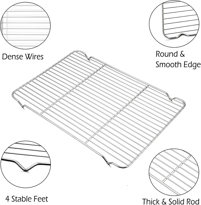 P&P CHEF Cooling Baking Rack Stainless Steel, 16.6" x 11.5", 2 Pcs, Silver | Cooling Racks for Cooking Baking Roasting Grilling Drying, Dense Wires & Smooth Edge, Easy to Clean
