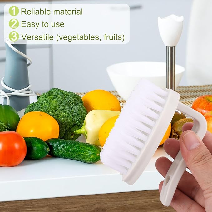 2pcs Vegetable Scrubber Brush, PP Fruit and Food Cleaning Kitchen Gadget with Stiff Bristles & Ergonomic Handle, Produce Cleaner Tools for Veggie Potato Carrot Apple (White & Green)
