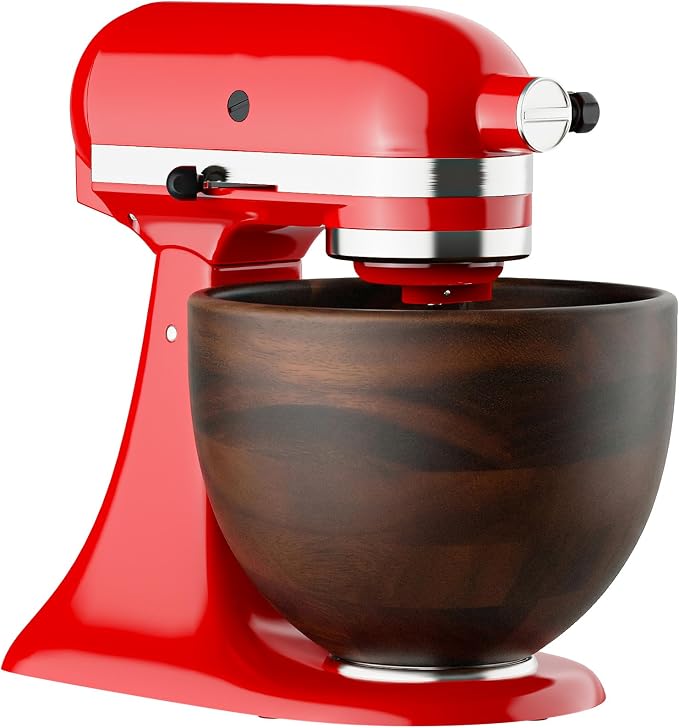 GVODE Wooden Bowl for KitchenAid 4.5-5 QT Tilt-Head Stand Mixer,Mixing Bowl | Solid Acacia, Fits Mixer Models (K45SS KSM150PS KSM175), Natural Handcrafted Wooden Bowl with Stainless Steel Locking