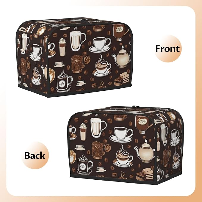 Toaster Cover 2 Slice with Coffee Pattern Dustproof Bread Maker Cover Fingerprint Bakeware Protection Wide Slot Toaster Bag Reusable Kitchen Small Appliance Cover