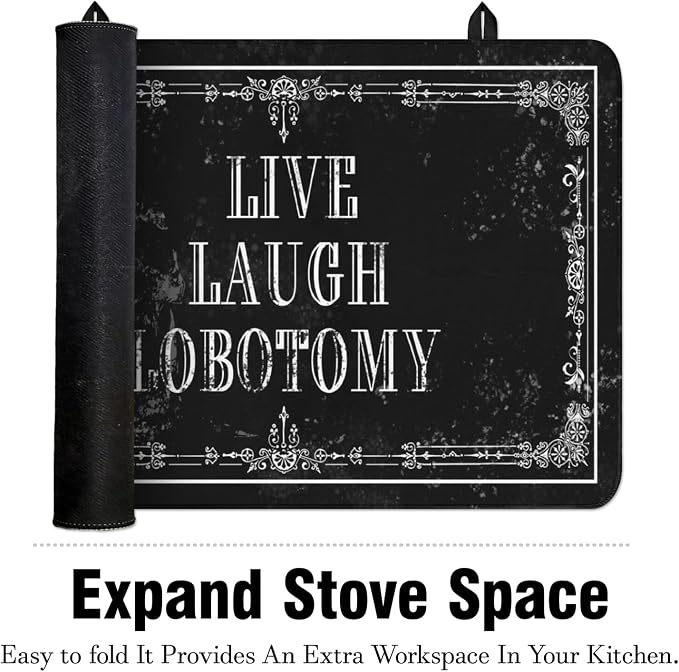 Goth Stove Top Cover for Electric Stoves,Black Skull Witchy Live Laugh Lobotomy Gothic Glass Stove Top Cover,Heat Resistant Cooktop Protector Mat,Non-Slip Washable Dish Drying Mat 28"x20"