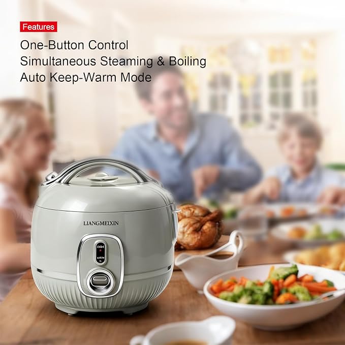 Durable Rice Cooker Small 3-Cup (Uncooked)/6-Cup (Cooked) for 1-3 People, 1.6L Non-stick Mini Rice Cooker, Perfect for White/Brown Rice, Porridge, Soup, and Hot Pot, Auto Keep Warm 12 hours(Sage Green)