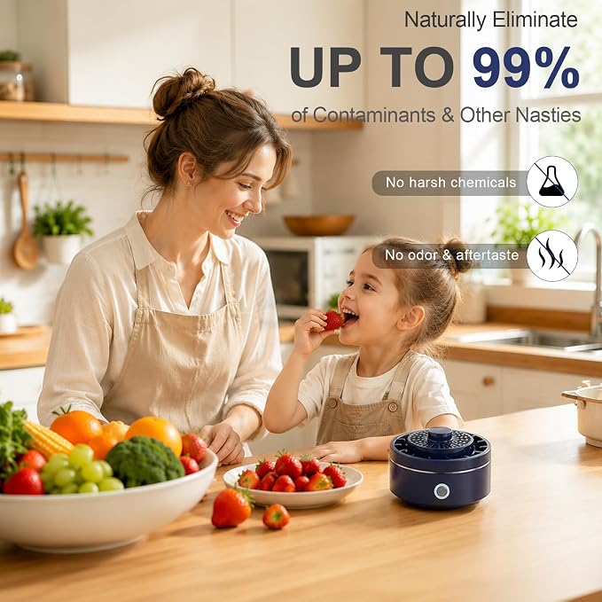AZ GOGO Produce Cleaner Device, Fruit and Vegetable Wash Machine, Automatic Fruit Washer, 2026 New Ti Electrolysis IPX7 Waterproof Wireless Automatic Portable Food Purifier (Blue)