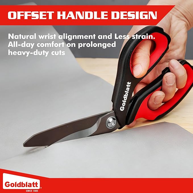 Goldblatt 10-Inch Heavy Duty Scissors, Multipurpose Shop Scissors | Curved Titanium Blades and Serrated Edge for Easy Cutting of Aluminum Sheets, Pruning, Rope and Leather