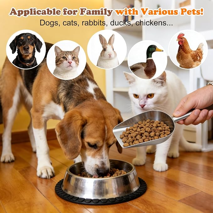 Mity rain 2PCS Dog Food Scoop Stainless Steel with Long Handle | Precise Measuring Cups, 1, 3/4, 1/2, 1/4 Cup, Pet Scoop for Cats, Rabbits, Animals, Metal Spoon for Dog Food Storage (2 CUP)