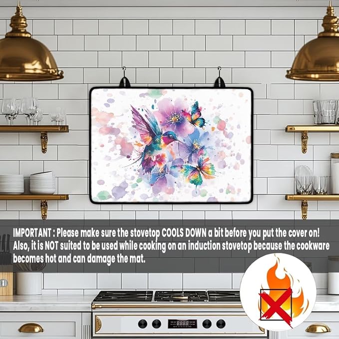 Hummingbird Splash Stove Top Covers for Electric, Heavy Duty Silicone Glass Countertop Protector, Heat Resistant Range Ceramic Stove Top Covers Mat, Induction Cooktop Protector Home Decor