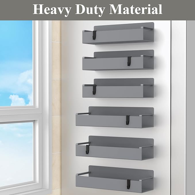6 Pack Magnetic Spice Rack Organizer for Refrigerator and Oven, Dark Grey Fridge Organizers and Storage for Kitchen