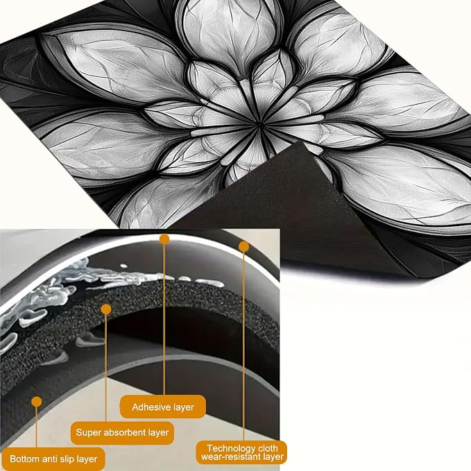 HOMETITUTE Stove Top Cover 28x20 Black White Floral Heat Resistant Mat