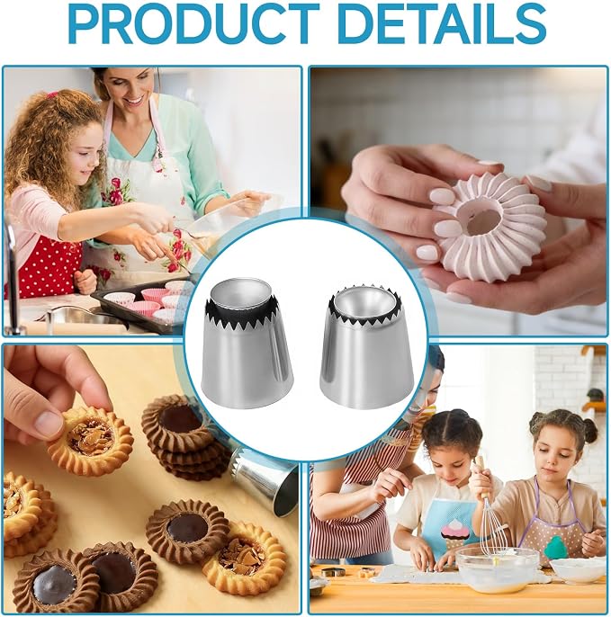 3 Pcs Large Piping Tips Set, 304 Stainless Steel Icing Nozzles 795S 796S with Cleaning Brush, Frosting Tips for Cake Decorating, Cupcakes, Cookies, Pastries and DIY Baking (795S/796S)