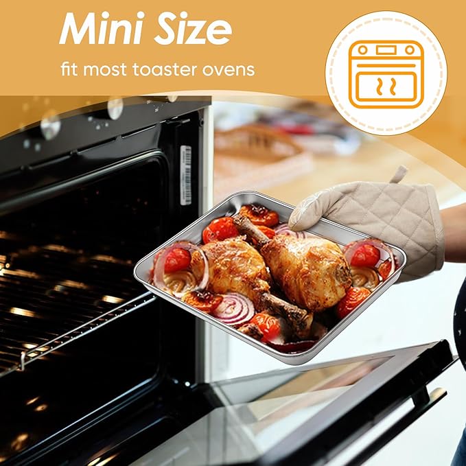 TeamFar Toaster Oven Tray and Rack Set, 9.3" x 7" x 1" Toaster Oven Pan | Stainless Steel Toaster Oven Pan Broiler Pan with Wire Rack for Cooking, Non Toxic & Healthy, Easy Clean & Dishwasher Safe
