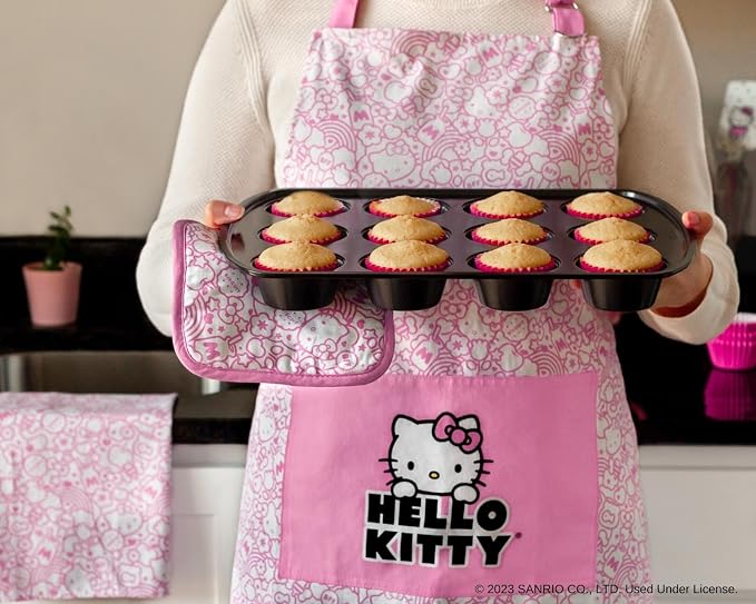 Hello Kitty Print 28" Adult Apron and Pot Holder Set