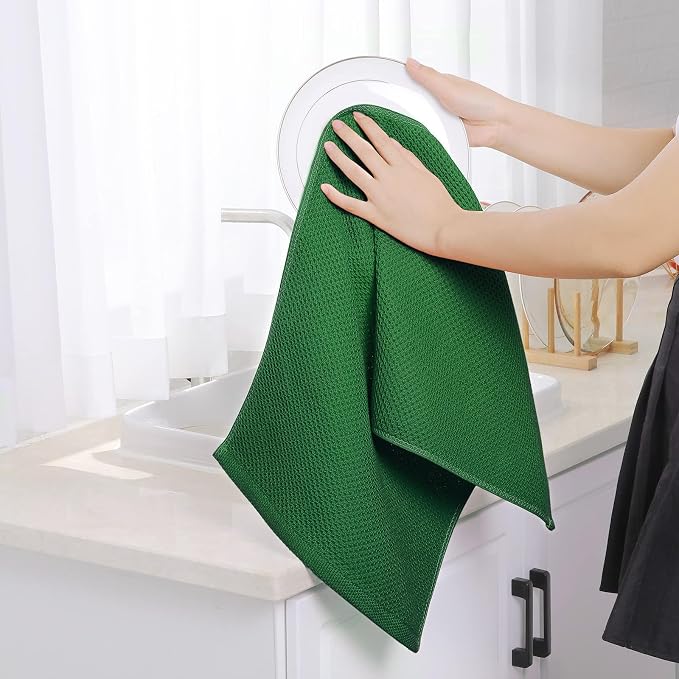 Homaxy 100% Cotton Waffle Weave Kitchen Dish Towels 4-Pack, Forest | 13 x 28 Inches, Ultra Soft Absorbent Dish Towels, Quick Drying Cleaning Towels
