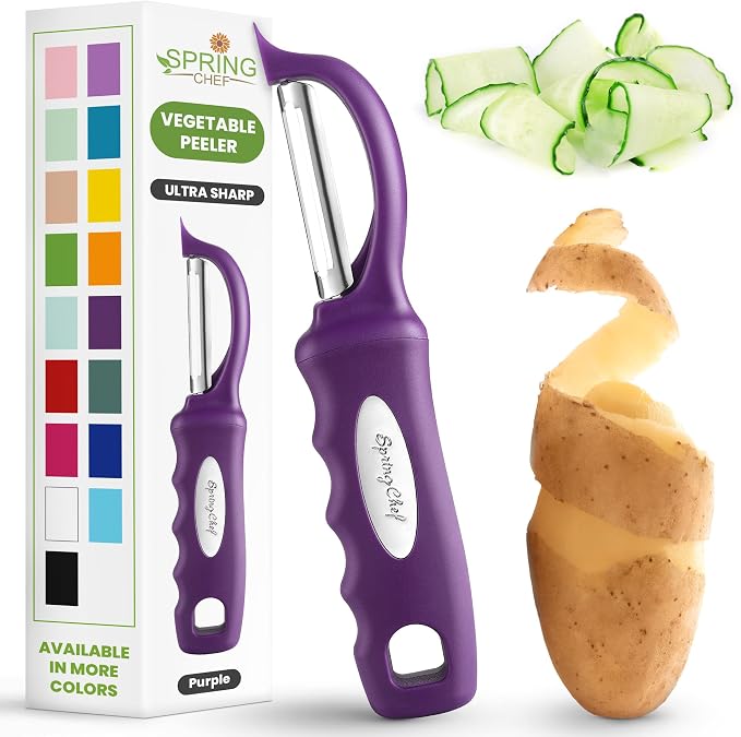 Spring Chef Swivel Potato Peeler with Ergonomic Handle, Purple | Premium Vegetable Peeler w/ Sharp Stainless Steel Blades, Multifunctional Food Peeler for Apple, Carrot, Cucumber, Fruit