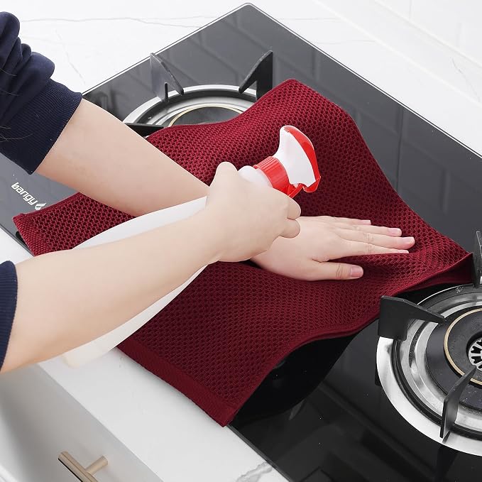 Homaxy 100% Cotton Waffle Weave Kitchen Dish Towels 12-Pack, Burgundy | 13 x 28 Inches, Ultra Soft Absorbent Dish Towels, Quick Drying Cleaning Towels