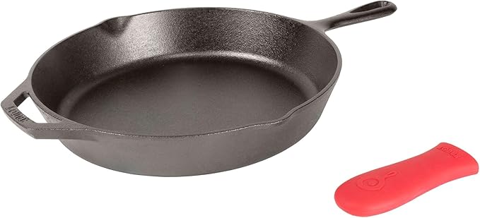 Lodge Seasoned Cast Iron Skillet 12 Inches - Quality Frying Pan for the Stove, Oven, Grill & Campfire - Includes Silicone Hot Handle Holder - Non-Toxic, Nonstick & Long-Lasting