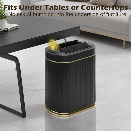 SYNCVIBE Bathroom Sensor Trash Can, 2 Gallon, Butterfly Lid, Black Gold | Automatic Garbage Can, IPX5 Waterproof Slim Trash Bin, Under-Counter Wastebasket for Kitchen, Living Room and Bathroom