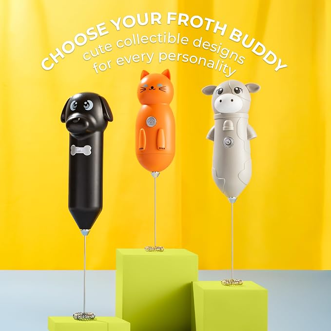 Zulay Kitchen Cow Milk Frother Wand – Cutesy Frother, Meet Your New Frothing Buddy Misty The Cow, Adoption Papers and Stickers Included, Purrr-fect for Lattes, Cappuccino & Matcha – Gray
