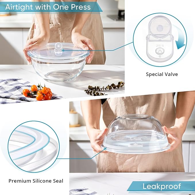 E-far Glass Mixing Bowl with Airtight Lid, 4.8QT Large Clear Glass Bowl for Salad, Sourdough Bread Making, Prep, Serving, Storage, Non-toxic & Leak-proof, Microwave, Dishwasher, Oven & Fridge Safe