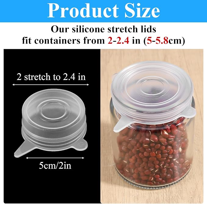 10 Pcs Silicone Stretch Lids, 2 Inch Reusable Jar Lids | for Jars Bottles Small Yogurt Jars Milk Bottles Cans, Leakproof Elastic Caps for Food Storage