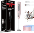 Electric Milk Frother, Three speed adjustment, USB Rechargeable Cordless Hand Blender with Sticky Stand Included, 304 stainless steel Egg Beater, Mixed Drinks, Coffee Stirrers (Pink set)