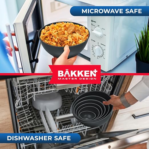 Bakken Master 12 Piece Plastic Nesting Bowls with Lids - Mixing Bowls Set includes 6 Prep Bowls and 6 Lids, BPA-Free, Reusable Meal Prep Containers, Microwave, Freezer & Dishwasher Safe, Gray