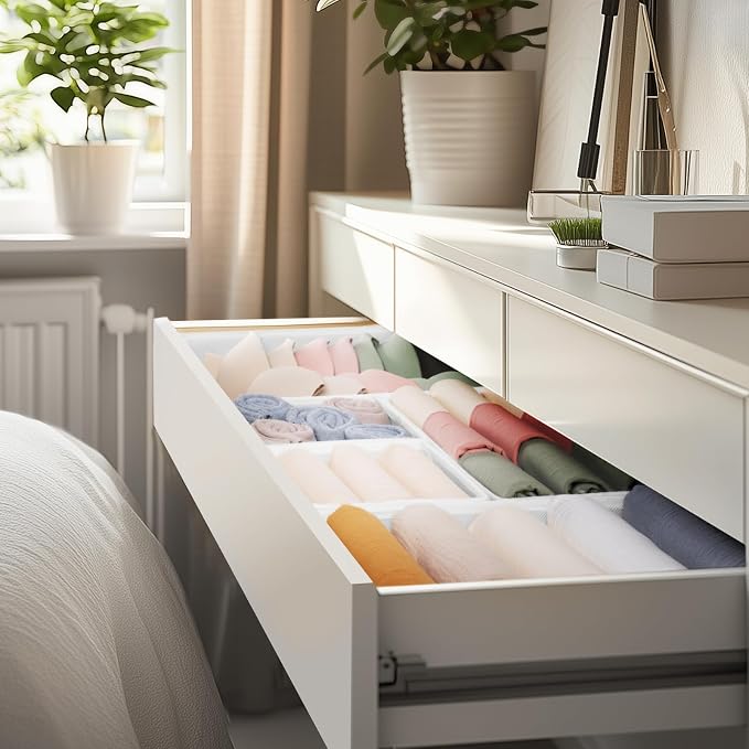 Drawer Organizer Clothes, 10 Pack Dresser Organizer for Baby Clothes, Underwear, Sock- Foldable Closet Organization and Storage Dividers Bins for Nursery, Bedroom (White)