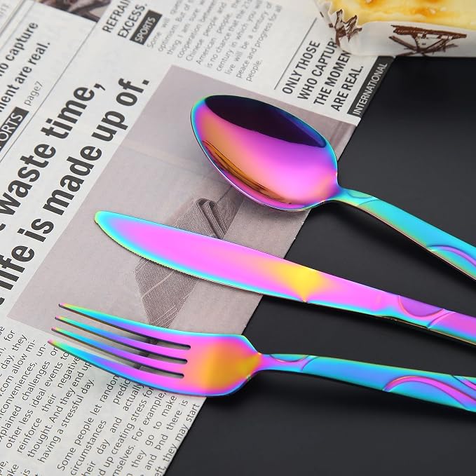 40-Piece Rainbow Flatware Set for 8 | Grade 430 Stainless Steel Colorful Silverware Set, Cutlery Set, including Fork Spoon Knife, Dishwasher Safe