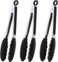 HINMAY Serving Tongs 9" Cooking Tongs with Silicone Tips, Set of 3 (Black)