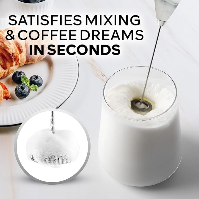 Zulay Kitchen Powerful Milk Frother Wand With Duracell Batteries - Ultra Fast Handheld Drink Mixer - Electric Whisk Foam Maker for Coffee, Lattes, Cappuccino & Matcha - Z1 Motor - Quartz