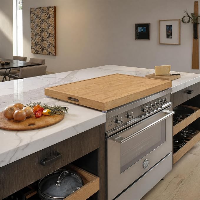 YUHFERA Stove Cover Board for Gas Stovetop - 30" x 22" Noodle Board Electric Stove Cover for RV Stove Top, Extra Countertop Space for Kitchen Stovetop (Bamboo)